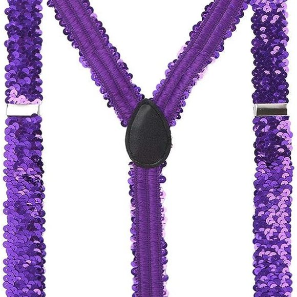 SUSPENDERS Purple Sequin Y Stretch NWT NOS - Picture 2 of 9